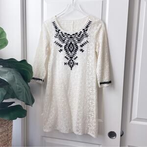 Express Lace Dress Black Aztec Southwestern Embroidery 3/4 Sleeve